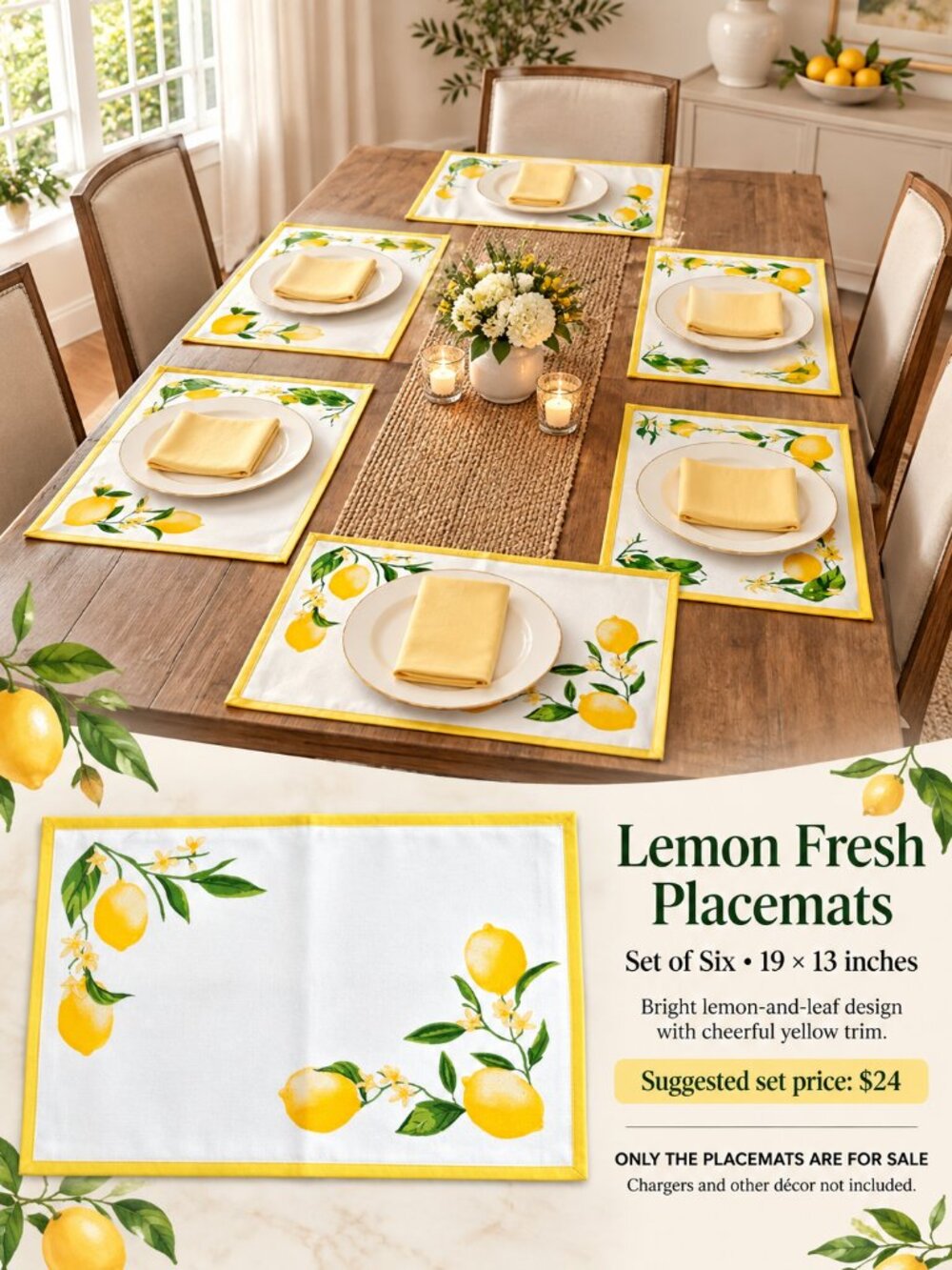 Lemon Fresh Placemats — Set of Six